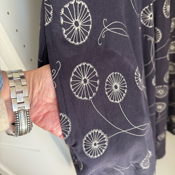 Effie’s Heart Summer Midi Dress Large Black Navy Floral Stretch Faux Wrap - Picture 6 of 14